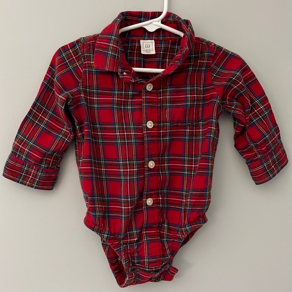 (6-12m) GAP Long sleeve flannel onesie - Picture 1 of 3